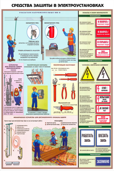 ПС29 Средства защиты в электроустановках (ламинированная бумага, А2, 3 листа) - Плакаты - Электробезопасность - . Магазин Znakstend.ru